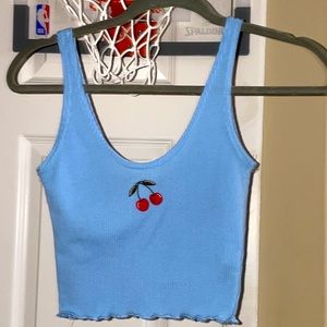 Pretty Little Thing Cherry Embroidery Crop Ribbed Tank Top With Trim
